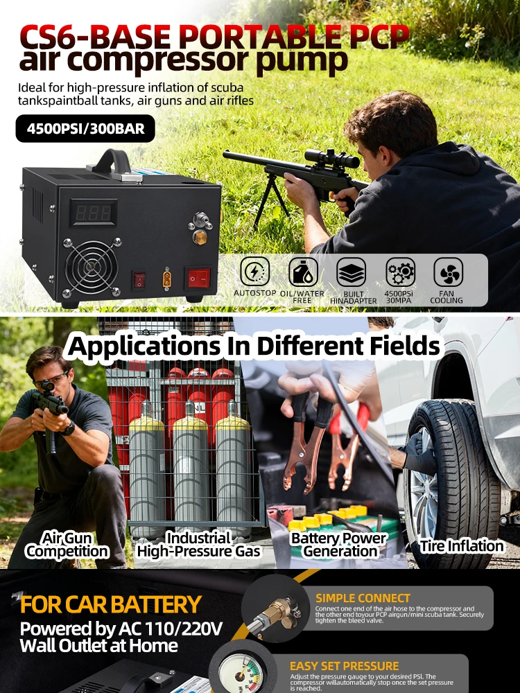 300Bar 4500psi 12v Pcp Compressor 220V Transformer 30MPA 4500psi High Pressure Pump Pneumatic Airgun Rifle Inflator