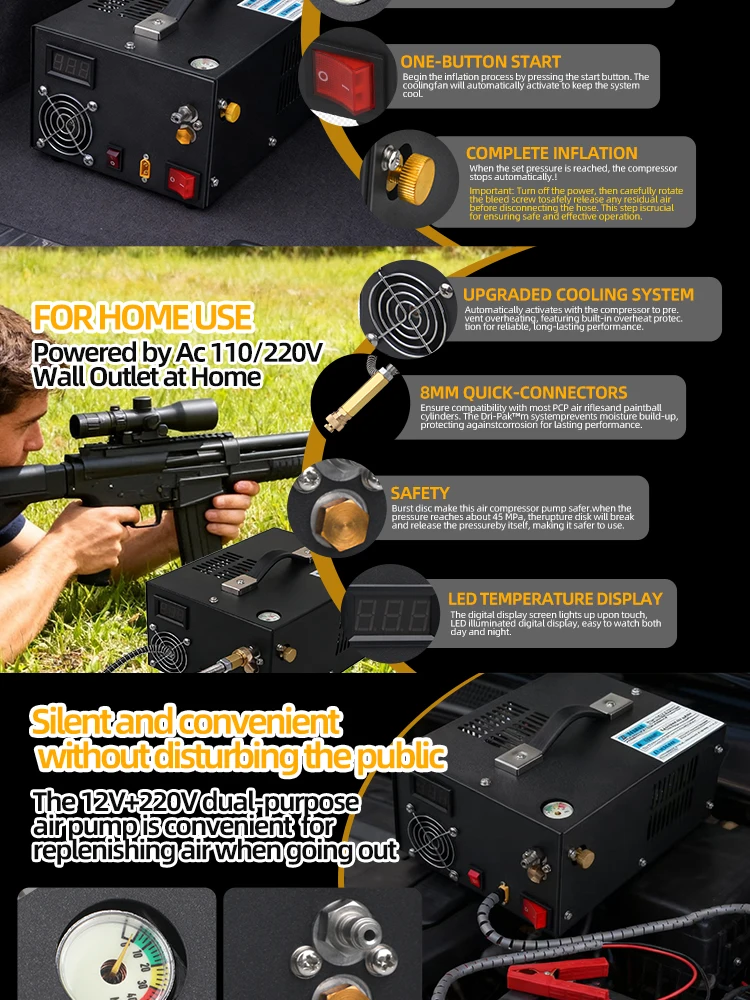 300Bar 4500psi 12v Pcp Compressor 220V Transformer 30MPA 4500psi High Pressure Pump Pneumatic Airgun Rifle Inflator