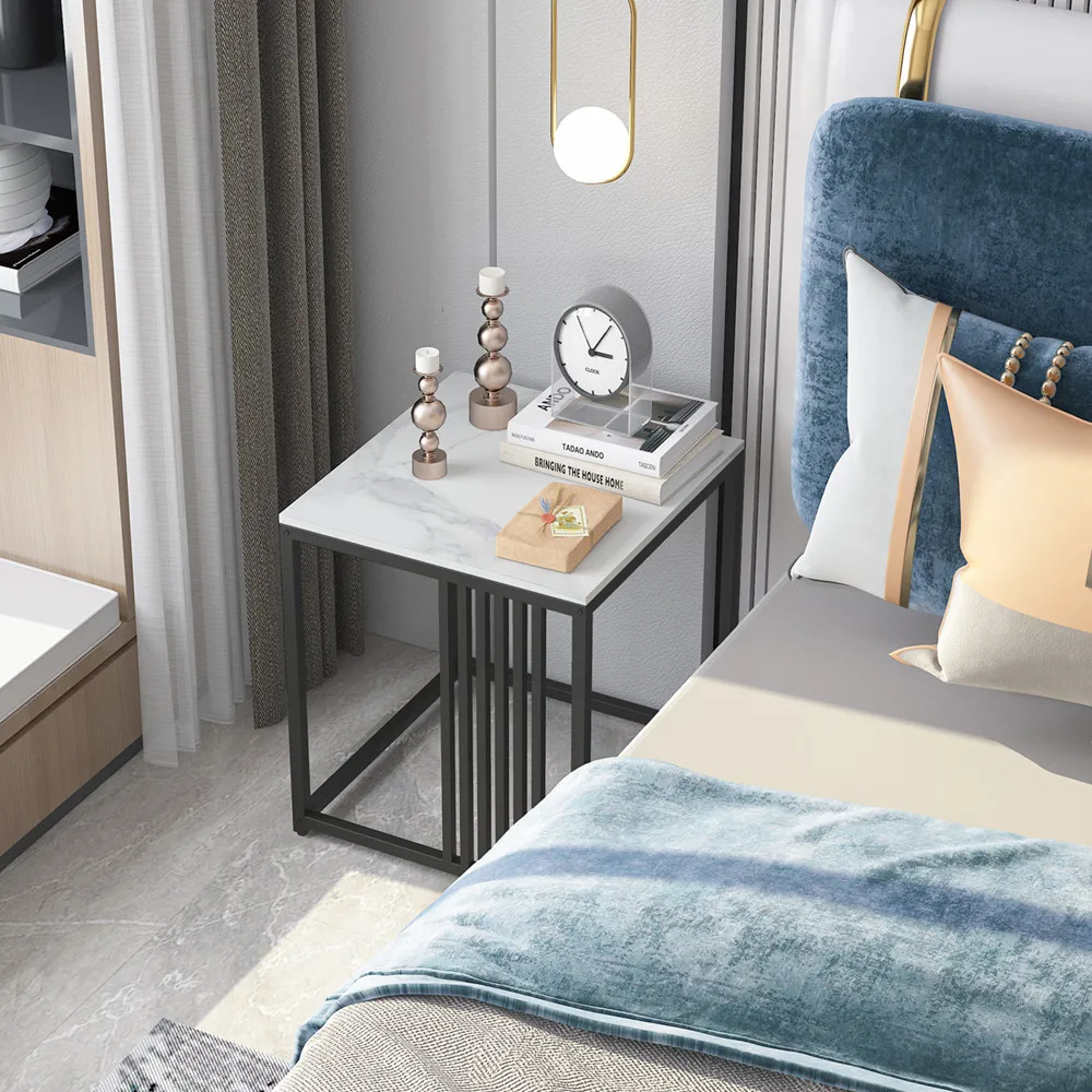 LUVODI White Square Coffee Table Luxury Sintered Stone Sofa Side End Table for Living Room Bedroom Balcony