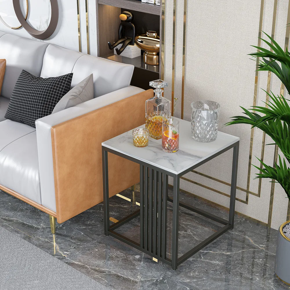 LUVODI White Square Coffee Table Luxury Sintered Stone Sofa Side End Table for Living Room Bedroom Balcony