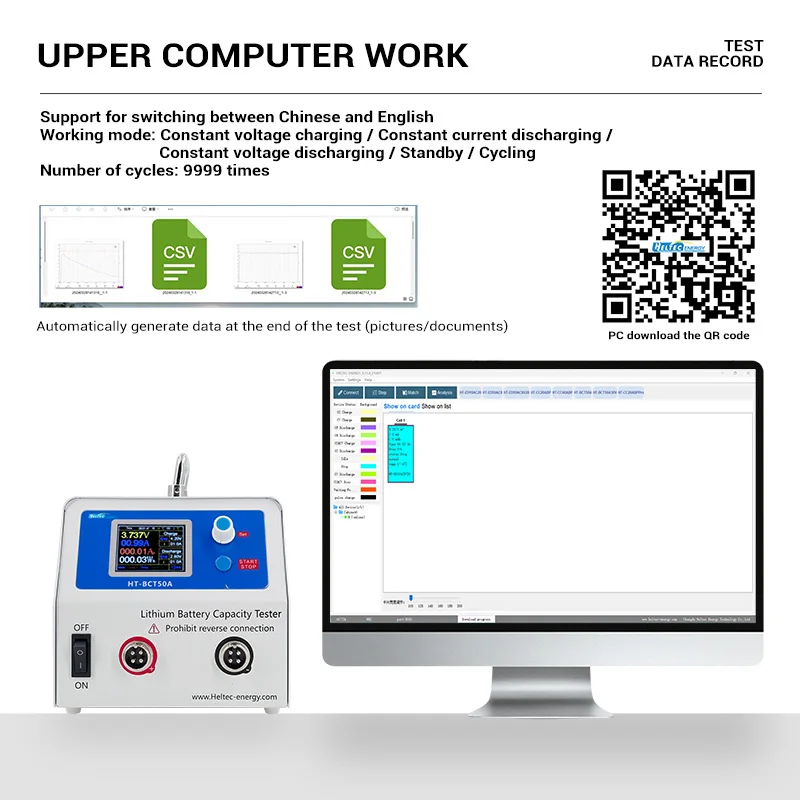 Heltec HT-BCT50A Lithium Lifepo4 Car Battery Capacity Tester/Charge and Discharge Electric Load Test Machine 5V 50A 250W