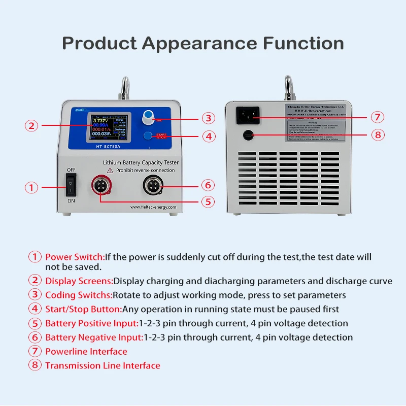 Heltec HT-BCT50A Lithium Lifepo4 Car Battery Capacity Tester/Charge and Discharge Electric Load Test Machine 5V 50A 250W