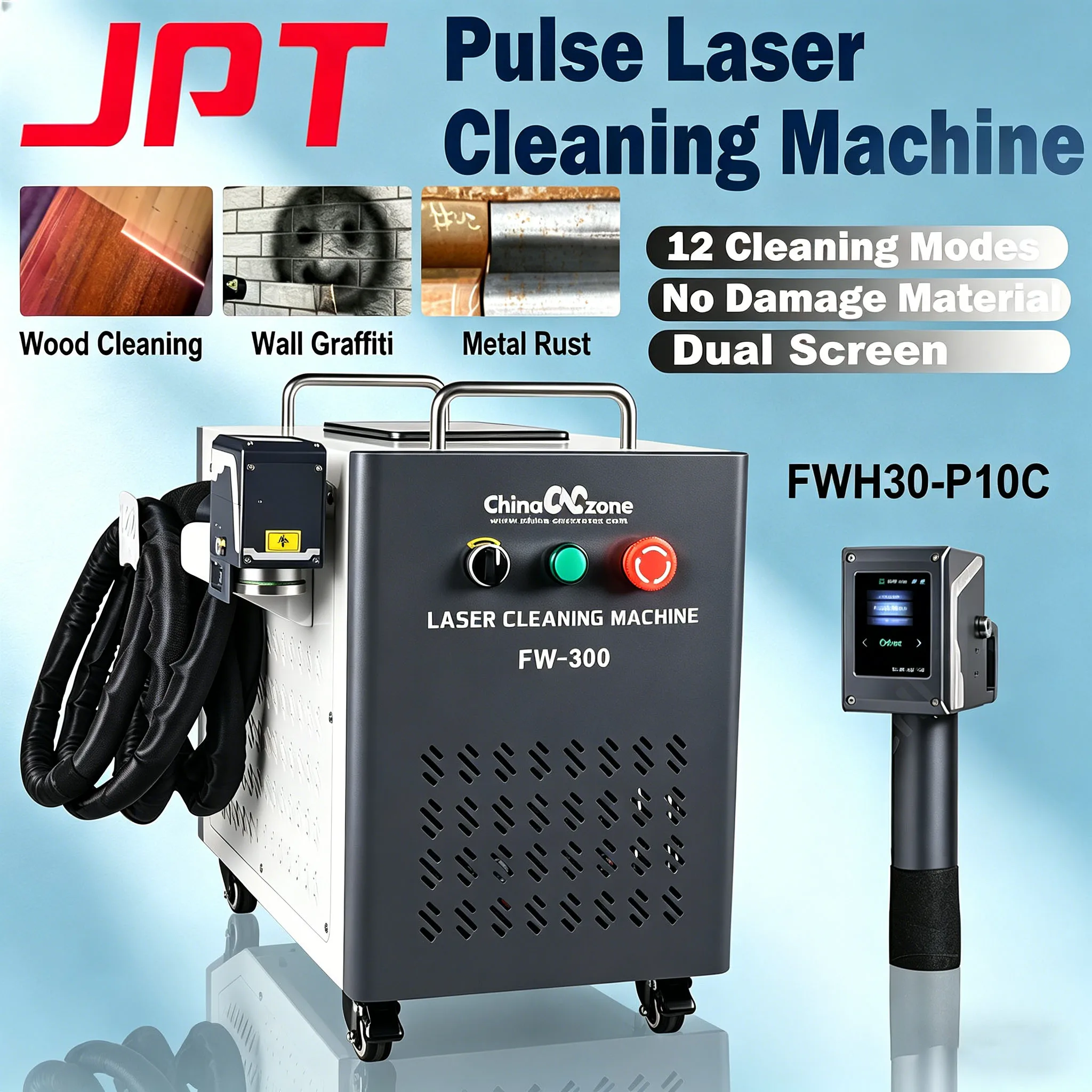 JPT 300W Pulsed Laser Cleaner & Marking 2-IN-1 Paint Oil Graffiti Removal for Metal Wood & Wall Surfaces | Non-Damaging EU Stock