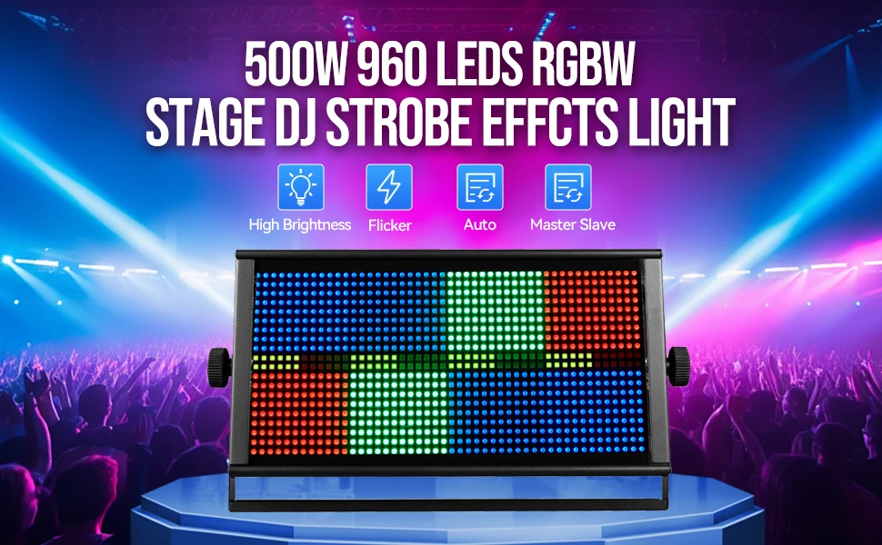 MINGJIE 4PCS 1000W LED Stage Strobe Light 50000H Lifespan Aluminum Alloy Housing DMX512 RDM 8 Segments Running Horse Flash Effect for DJ Bar