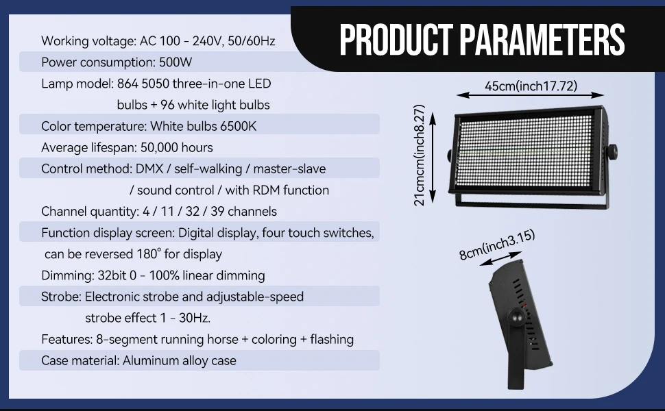 MINGJIE 4PCS 1000W LED Stage Strobe Light 50000H Lifespan Aluminum Alloy Housing DMX512 RDM 8 Segments Running Horse Flash Effect for DJ Bar