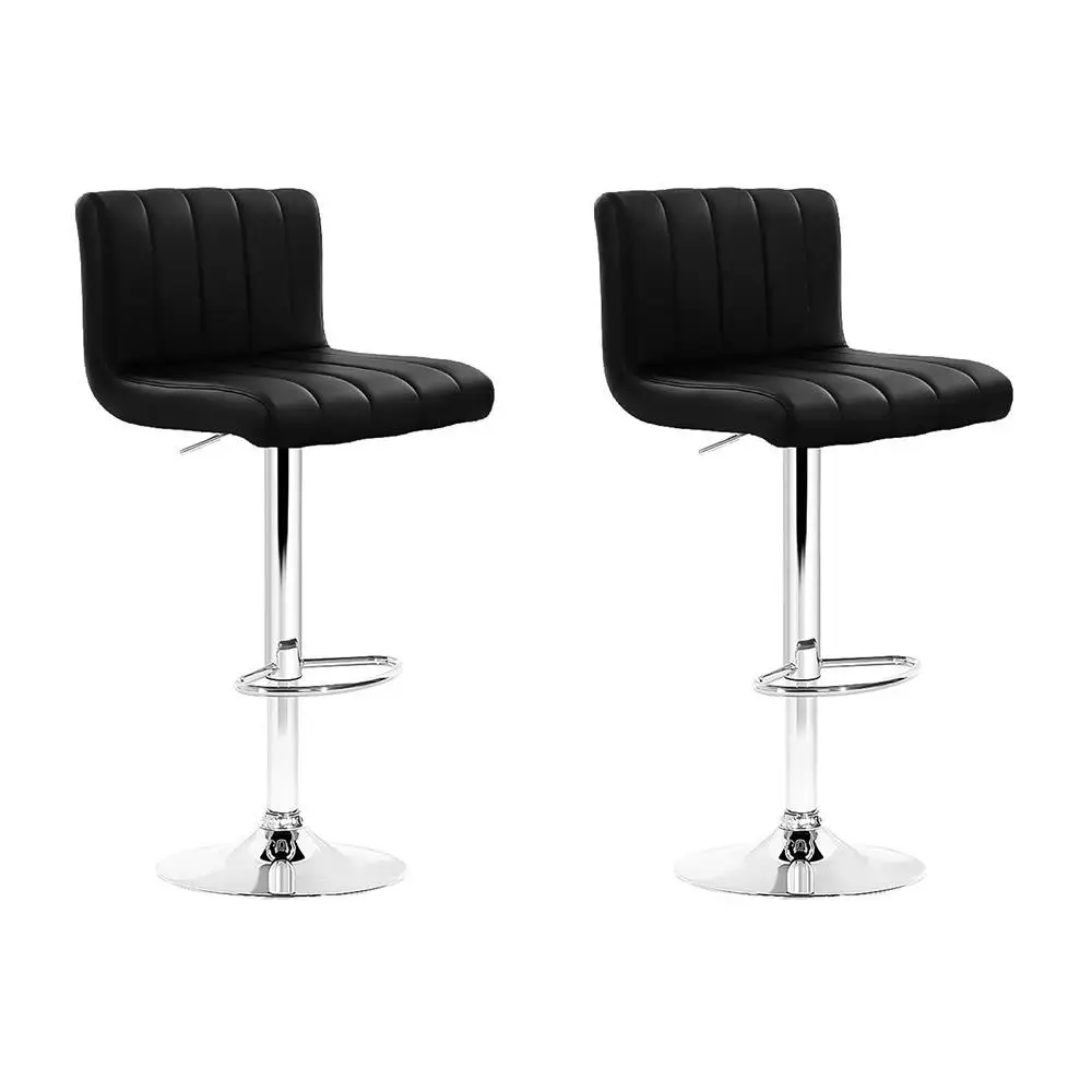 2x Adjustable Gas Lift PU Leather Bar Stools Black Modern Swivel Counter Chairs