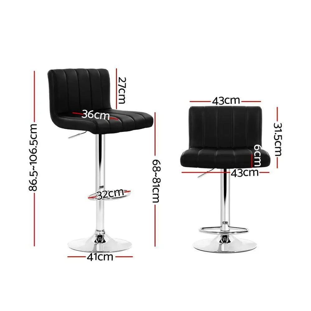 2x Adjustable Gas Lift PU Leather Bar Stools Black Modern Swivel Counter Chairs