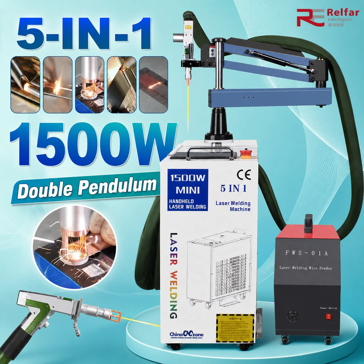 5 IN 1 Laser Welder 1500W 5 IN 1 Battery Welder BWT 1500W Laser Welding Machine Welding Cleaning Cutting Rust Removal Battery Welding Double Pendulum Cleaning