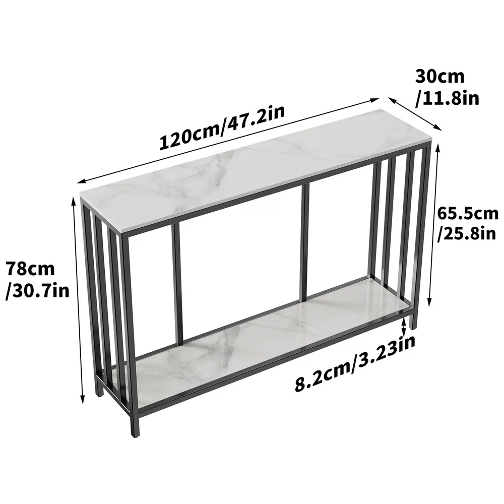 Long-Style 47.2 Inch Console Entryway Table with Metal Black Frame 2 Tiers Sofa Storage Display Table for Hallway Living Room