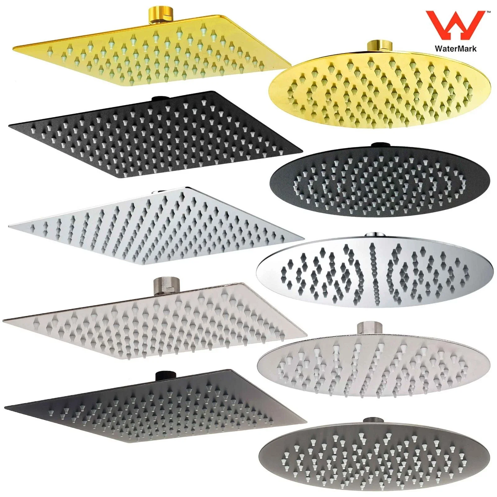 **Sydney Stock** KYLINS Brushed Gold Nickel Gun Metal Chrome Black 8/10/12/16'' Square Round Rain Shower Head WELS WATERMARK