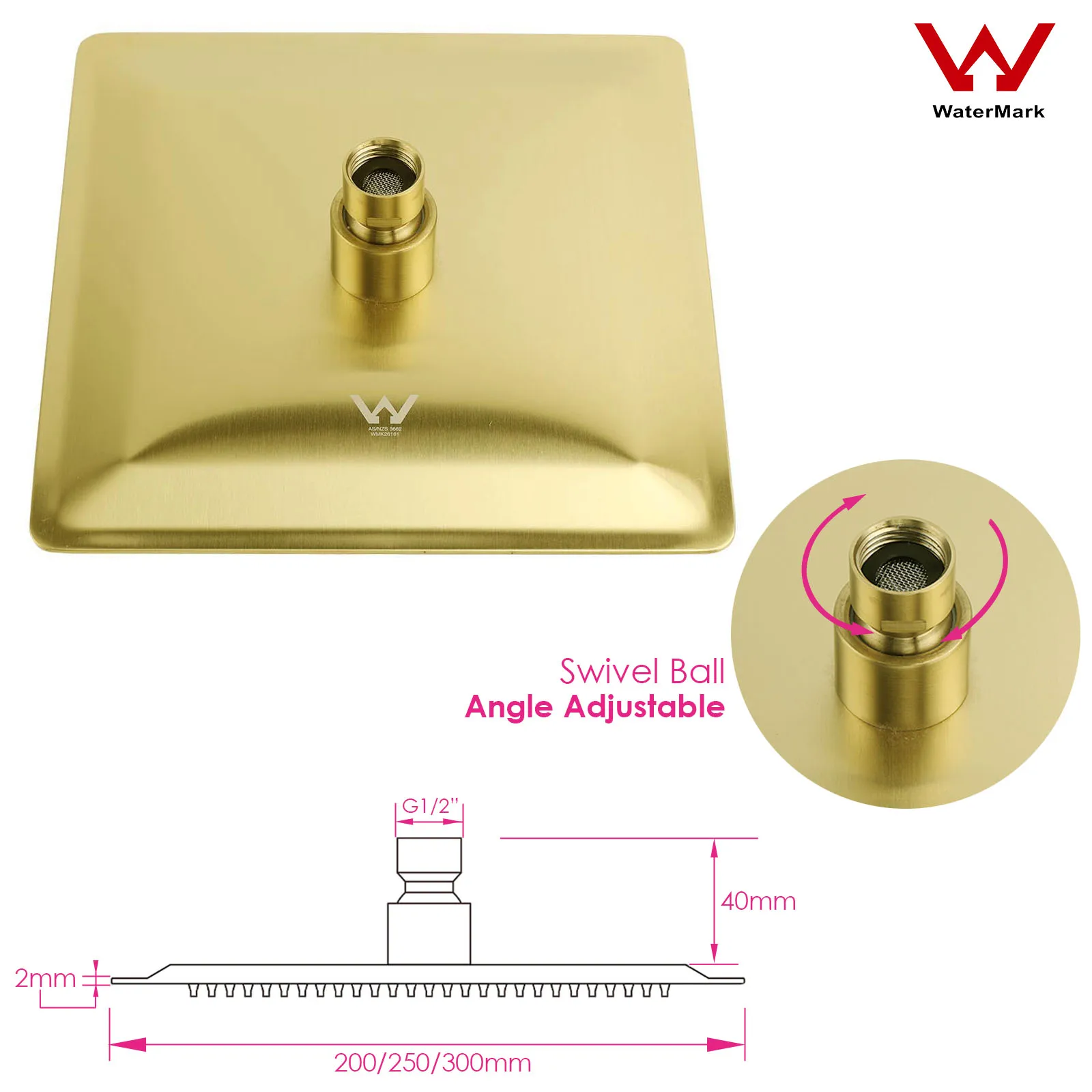 **Sydney Stock** KYLINS Brushed Gold Nickel Gun Metal Chrome Black 8/10/12/16'' Square Round Rain Shower Head WELS WATERMARK