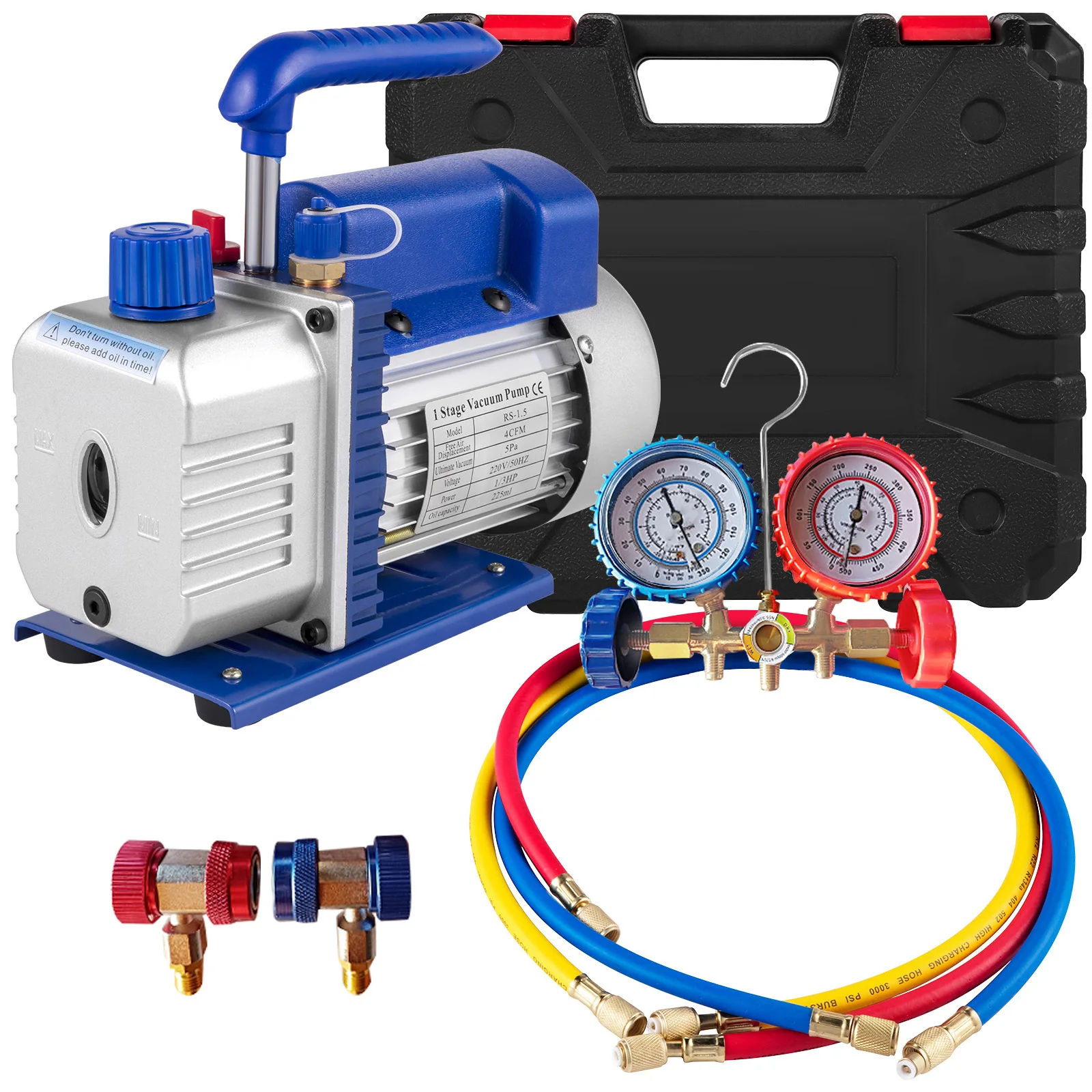 SucceBuy Vacuum Pump 4CFM 1/4HP HVAC A/C Air Refrigerant Rotary Vane Vacuum Pump 1-Stage 1 Valve AC Manifold Gauge R134a Set