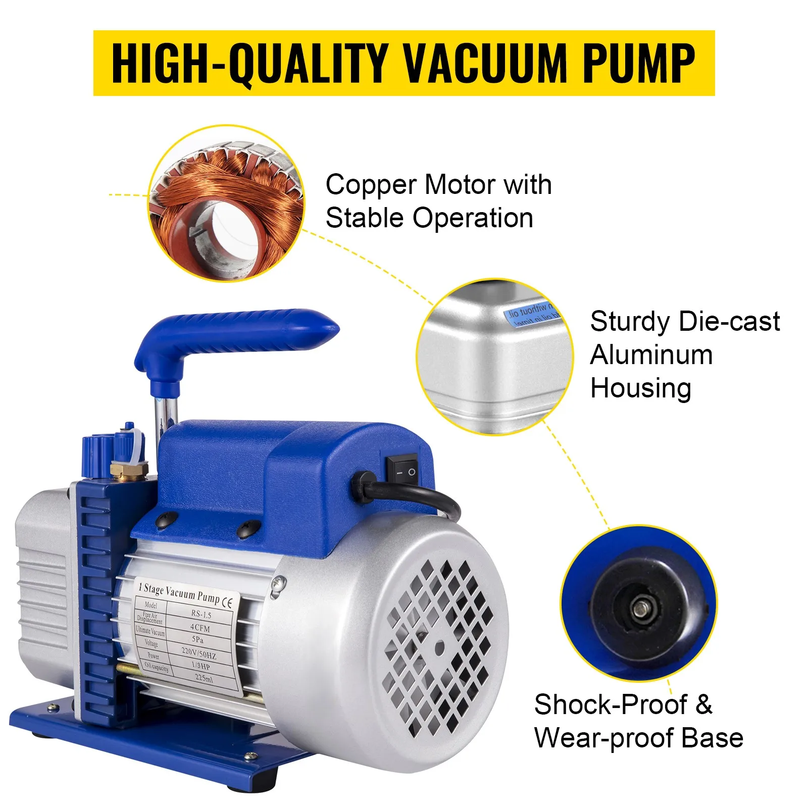 SucceBuy Vacuum Pump 4CFM 1/4HP HVAC A/C Air Refrigerant Rotary Vane Vacuum Pump 1-Stage 1 Valve AC Manifold Gauge R134a Set