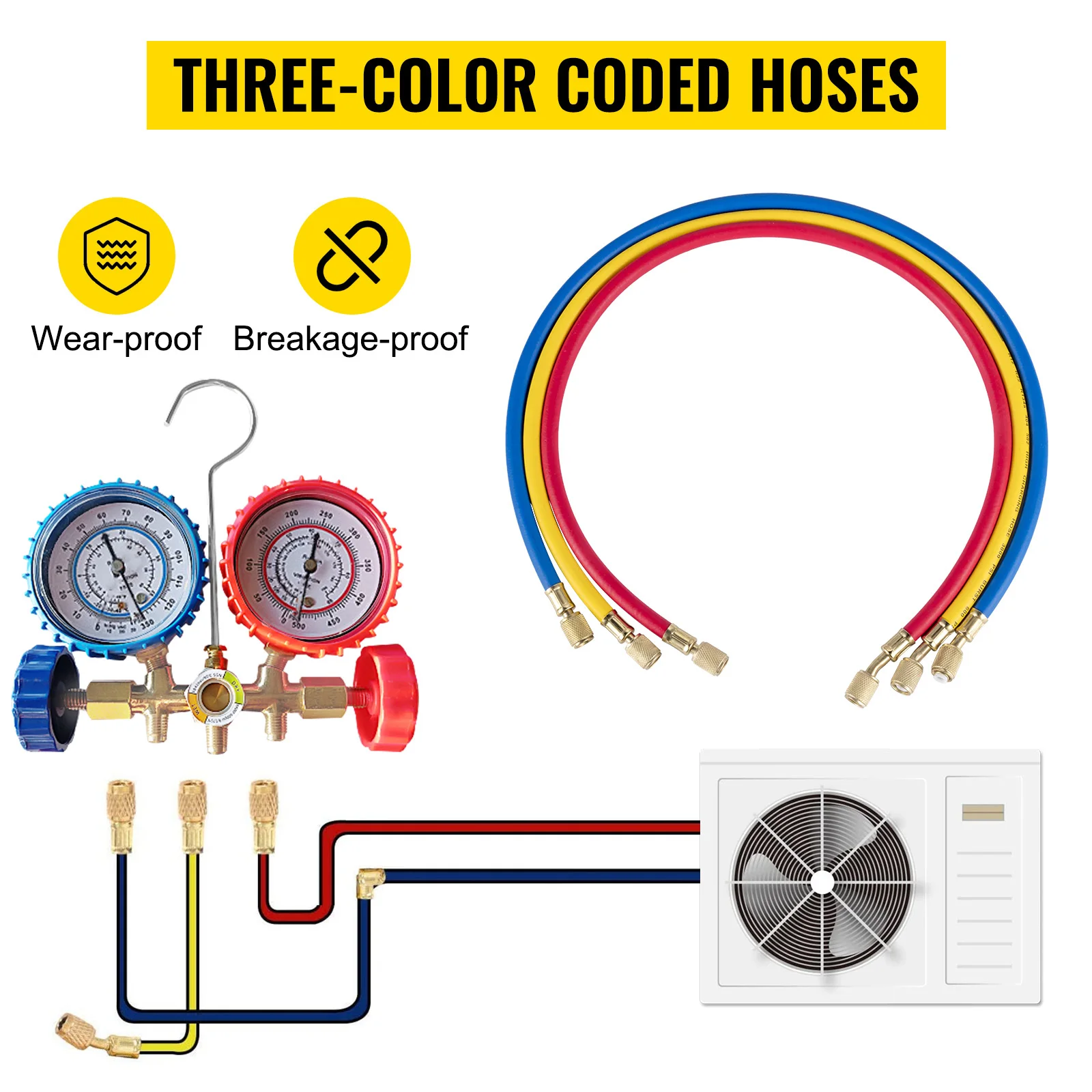 SucceBuy Vacuum Pump 4CFM 1/4HP HVAC A/C Air Refrigerant Rotary Vane Vacuum Pump 1-Stage 1 Valve AC Manifold Gauge R134a Set