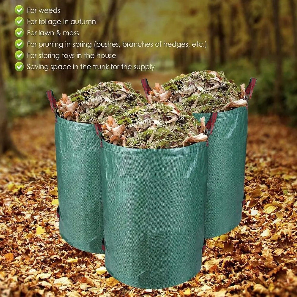 4Pcs 272 Liter Large Garden Waste Bag Leaf Rubbish Plant Grass Sack Reusable Carry
