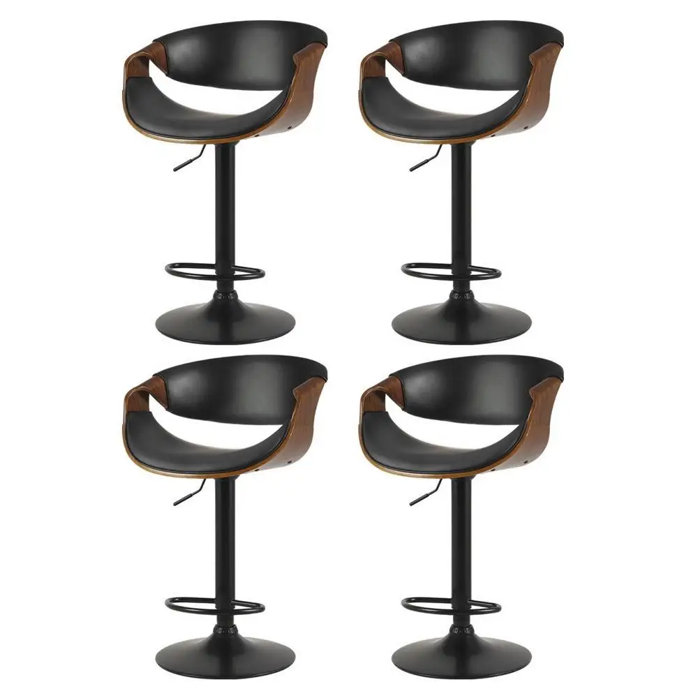 4 Pack Adjustable Gas Lift Leather Bar Stools with Armrests Modern Swivel Counter Height Chairs