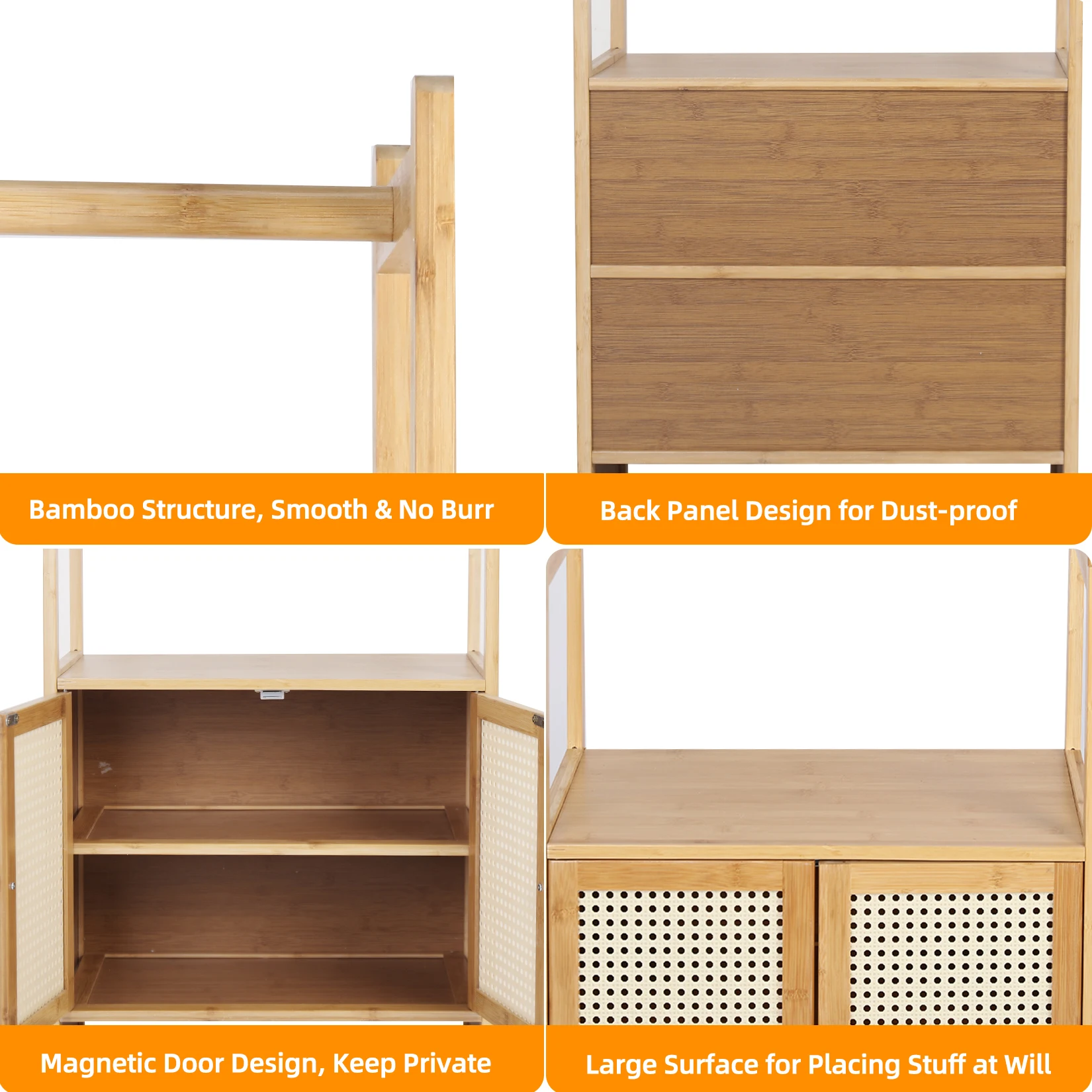 Clothes Stand with Cabinet Free-standing Bamboo Open Garment Rack with Storage Shelves Hanging Clothes Rack for Living Room