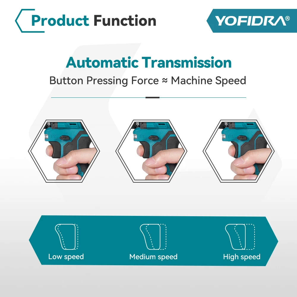 YOFIDRA 10mm 24 Gears Brushless Electric Screwdriver Drill Cordless Efficient Impact Drill Power Tool For Makita 21V Battery Pin