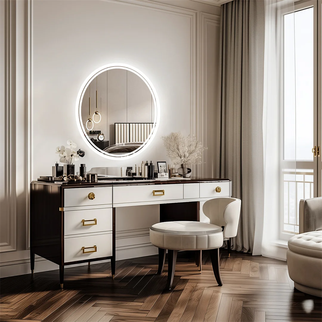 80cm Round LED Bathroom Mirror with Anti-Fog, Dimmable Backlit, Touch Control, Wall Mounted