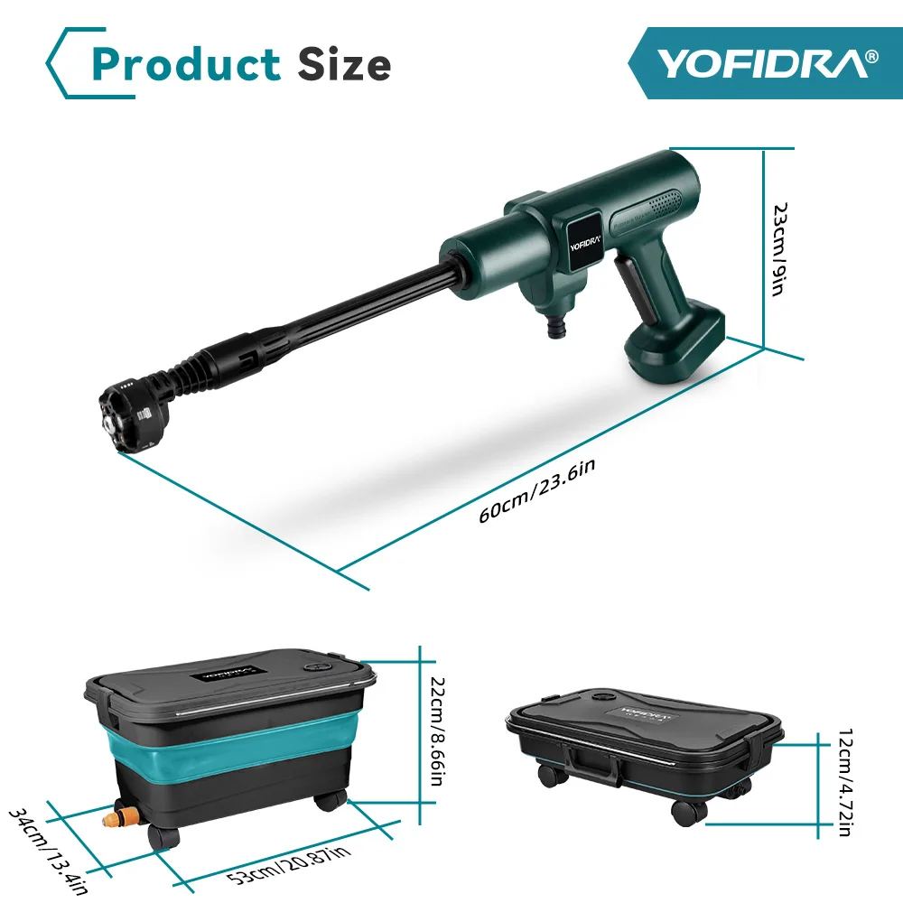 YOFIDRA 200Bar Brushless Electric High Pressure Washer 6-in-1 Car Washing Garden Water Gun For Makita 21V Battery Pin Spray Gun