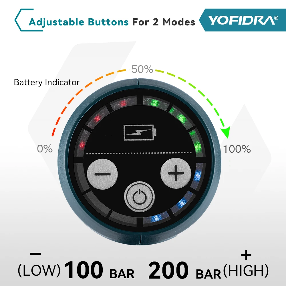 YOFIDRA 200Bar Brushless Electric High Pressure Washer 6-in-1 Car Washing Garden Water Gun For Makita 21V Battery Pin Spray Gun