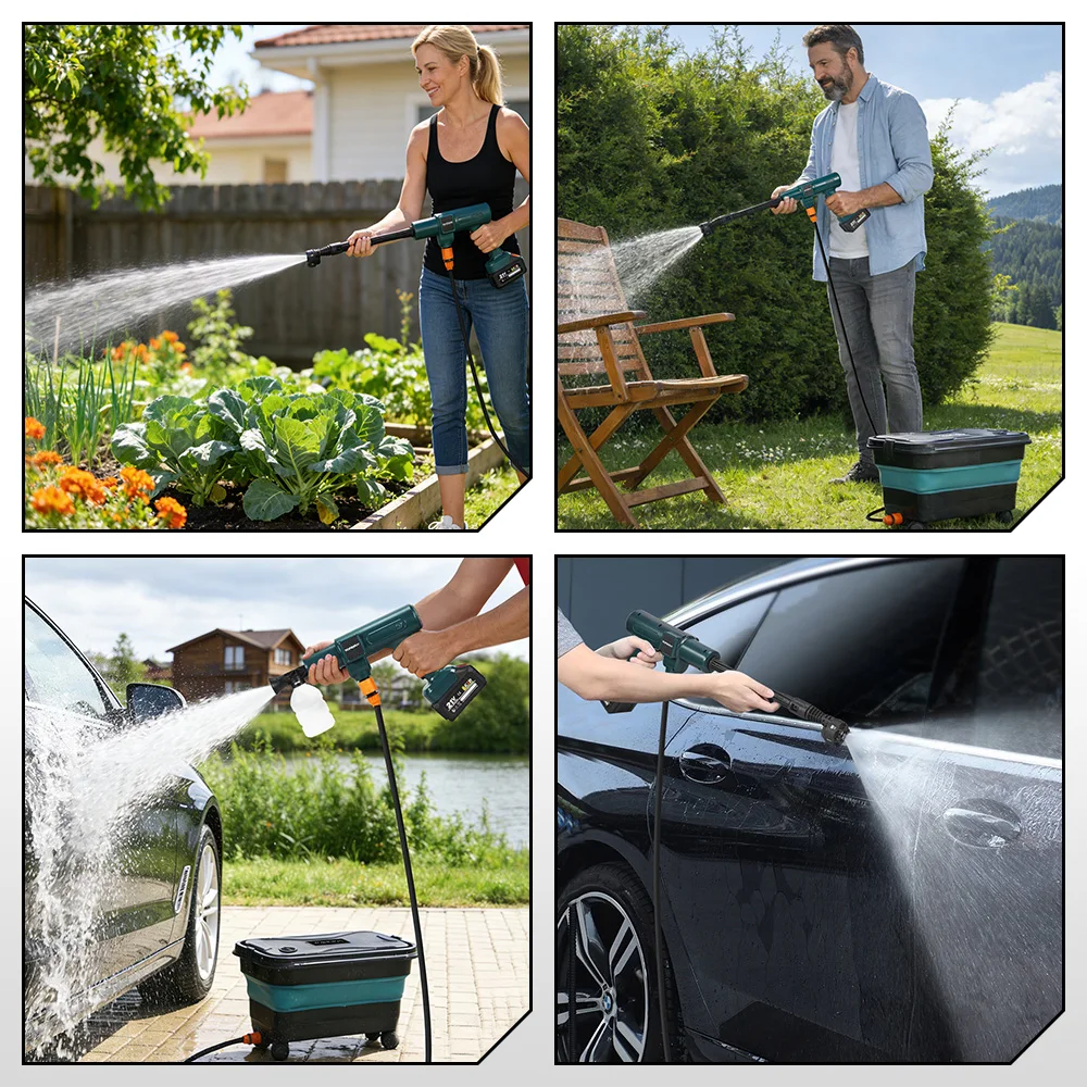 YOFIDRA 200Bar Brushless Electric High Pressure Washer 6-in-1 Car Washing Garden Water Gun For Makita 21V Battery Pin Spray Gun