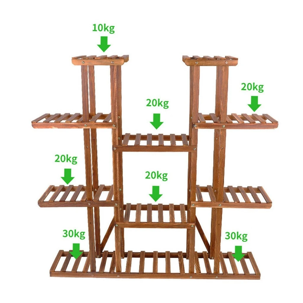 UNHO Multi-Tier Plant Stand, 46in Height Wood Flower Rack Holder 16 Potted Display Storage Shelves Indoor Outdoor for Patio Gard