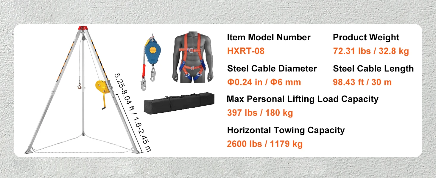 SucceBuy 2600 lbs Confined Space Tripod Kit Winch Confined Space Rescue Tripod Fall Protection for Traditional Confined