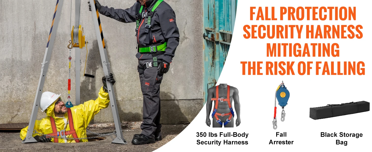 SucceBuy 2600 lbs Confined Space Tripod Kit Winch Confined Space Rescue Tripod Fall Protection for Traditional Confined