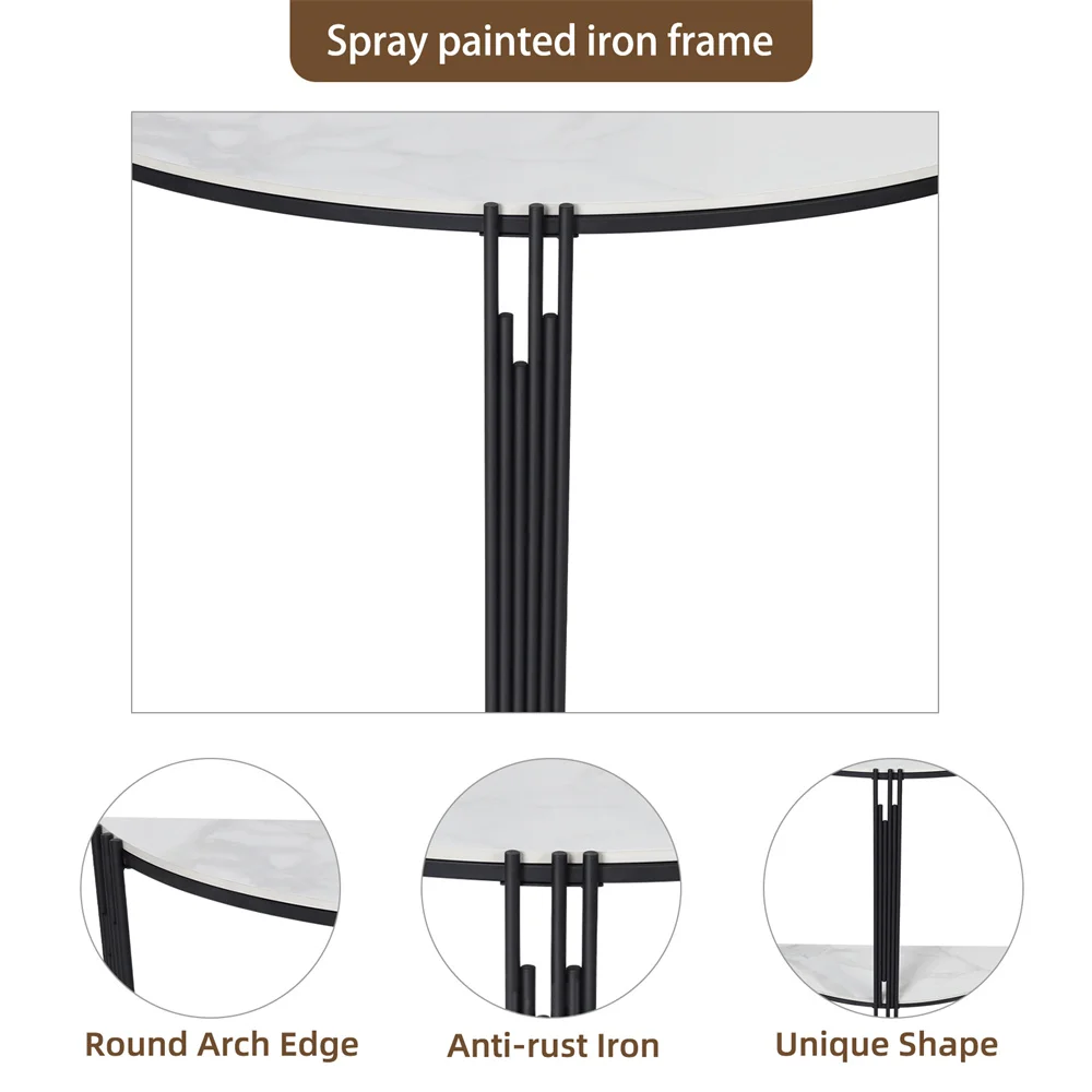 LUVODI Half Moon Console Table with Storage Sintered Stone Tabletop Semi-Circle Entrance Hall Table for Home Decor