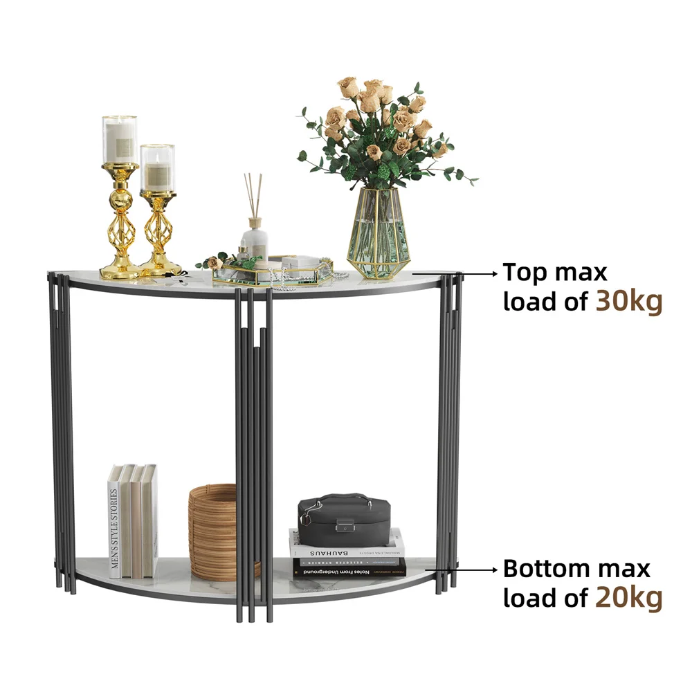 LUVODI Half Moon Console Table with Storage Sintered Stone Tabletop Semi-Circle Entrance Hall Table for Home Decor