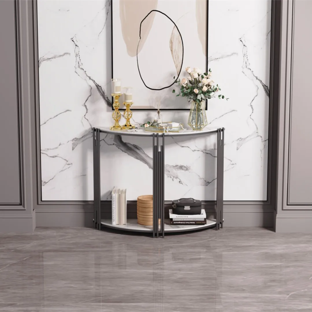 LUVODI Half Moon Console Table with Storage Sintered Stone Tabletop Semi-Circle Entrance Hall Table for Home Decor