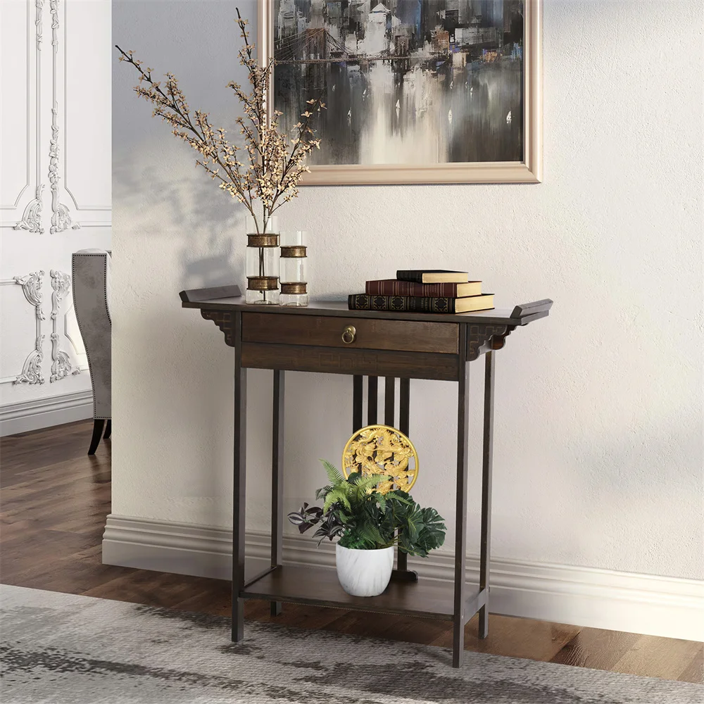 LUVODI Vintage Wood Console Table with Drawer Entryway Hallway Sofa Table for Living Room Storage
