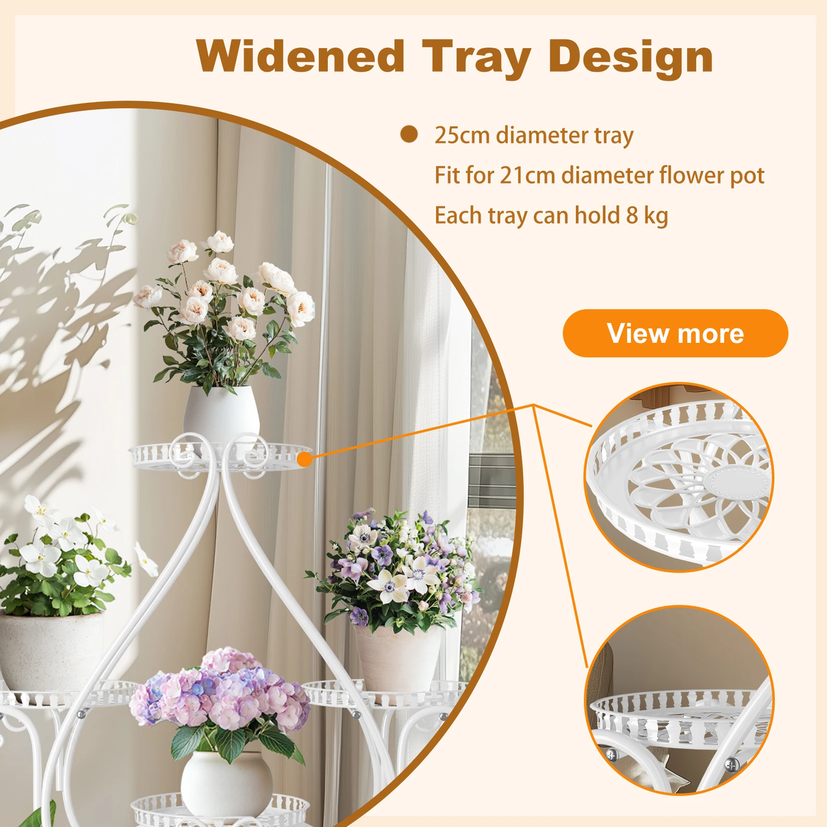 6 Tiered Metal Flower Pot Display Stand Indoor Outdoor Tall Plant Rack with Rolling Wheels