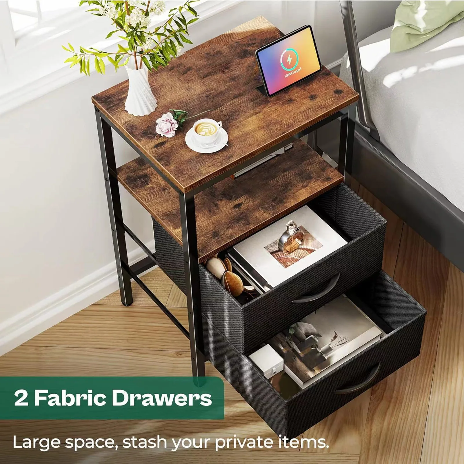 NEW Night Stand for Bedroom Night Stand for Bedroom MDF Carbon Steel Bedside Table with 2 Drawers for Living Room Dorm