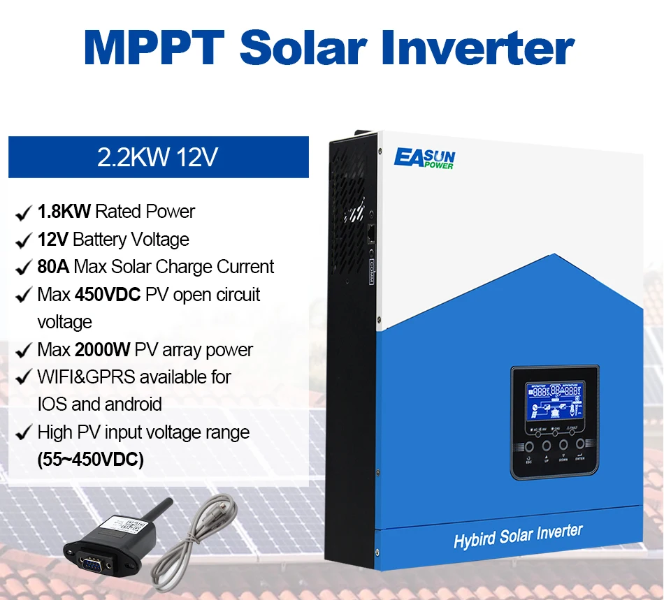 Easun Power 7000w 4200w 3200w 2200w 12v 24v 48v MPPT Hybrid Off Grid Pure Sine Wave 80a 110a 230v 50/60hz Solar Inverter Charger