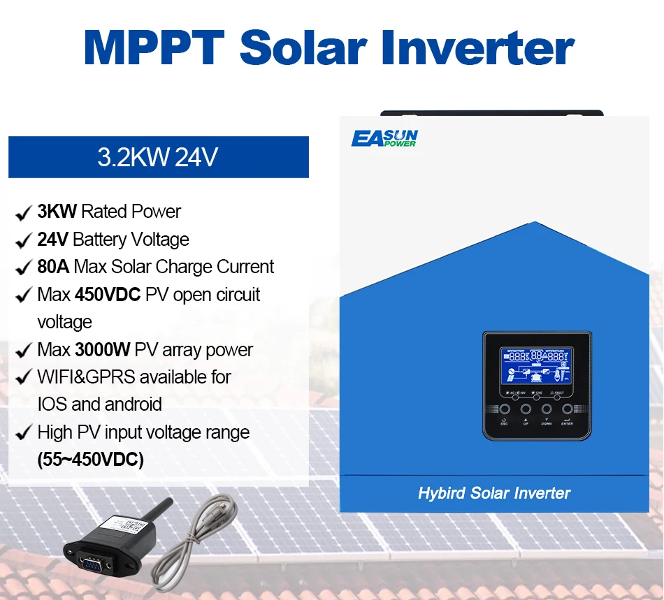 Easun Power 7000w 4200w 3200w 2200w 12v 24v 48v MPPT Hybrid Off Grid Pure Sine Wave 80a 110a 230v 50/60hz Solar Inverter Charger