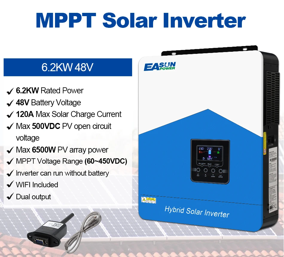 Easun Power 7000w 4200w 3200w 2200w 12v 24v 48v MPPT Hybrid Off Grid Pure Sine Wave 80a 110a 230v 50/60hz Solar Inverter Charger