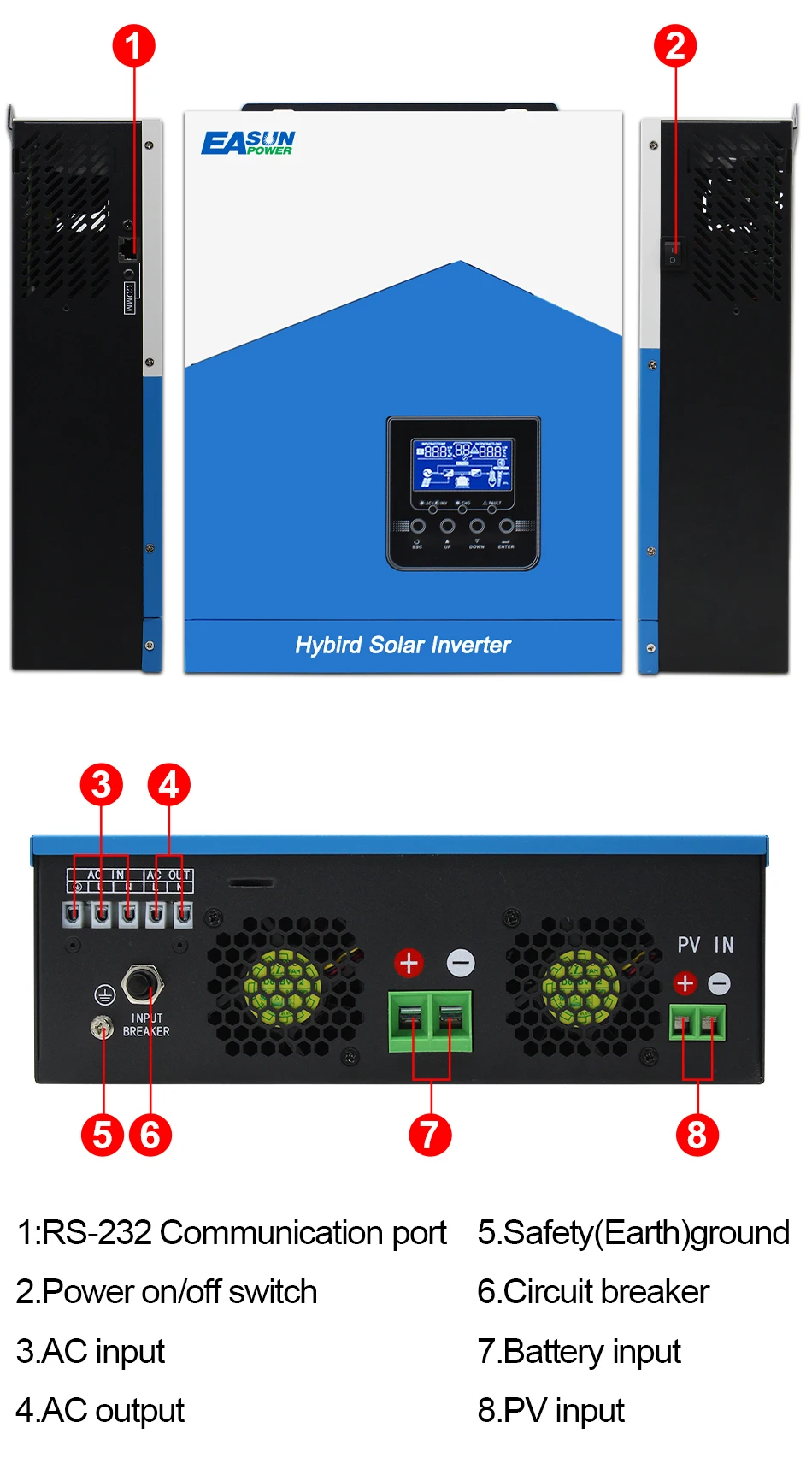 Easun Power 7000w 4200w 3200w 2200w 12v 24v 48v MPPT Hybrid Off Grid Pure Sine Wave 80a 110a 230v 50/60hz Solar Inverter Charger