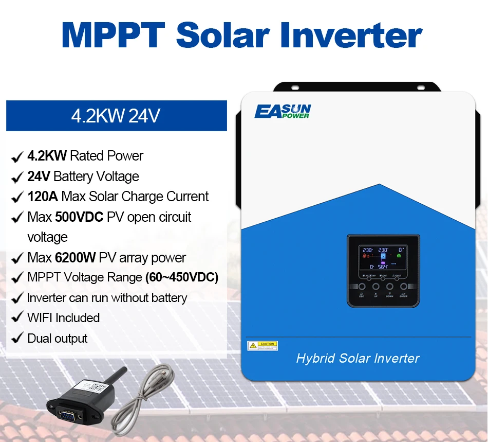 Easun Power 7000w 4200w 3200w 2200w 12v 24v 48v MPPT Hybrid Off Grid Pure Sine Wave 80a 110a 230v 50/60hz Solar Inverter Charger