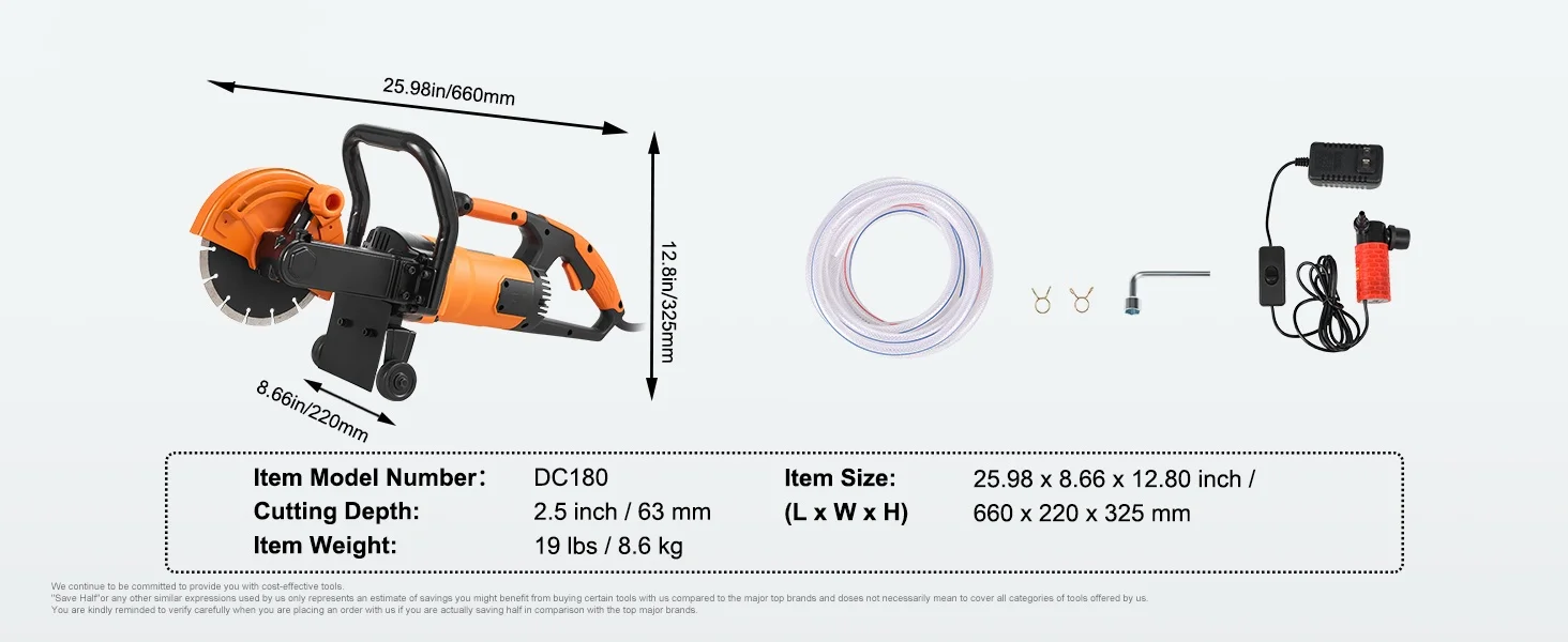 SucceBuy Electric Concrete Saw 9 in 1800 W 15A Motor Circular Saw Cutter with 3.5 in Cutting Depth Wet/Dry Disk Cutter for Stone