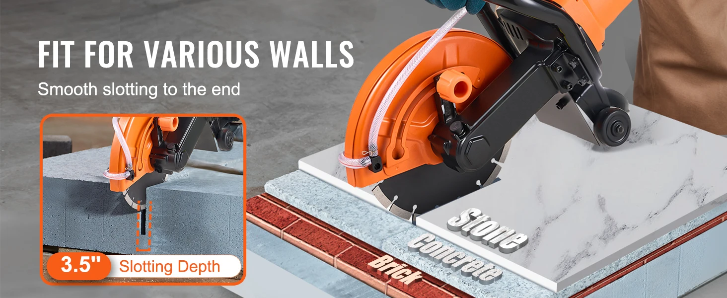 SucceBuy Electric Concrete Saw 9 in 1800 W 15A Motor Circular Saw Cutter with 3.5 in Cutting Depth Wet/Dry Disk Cutter for Stone