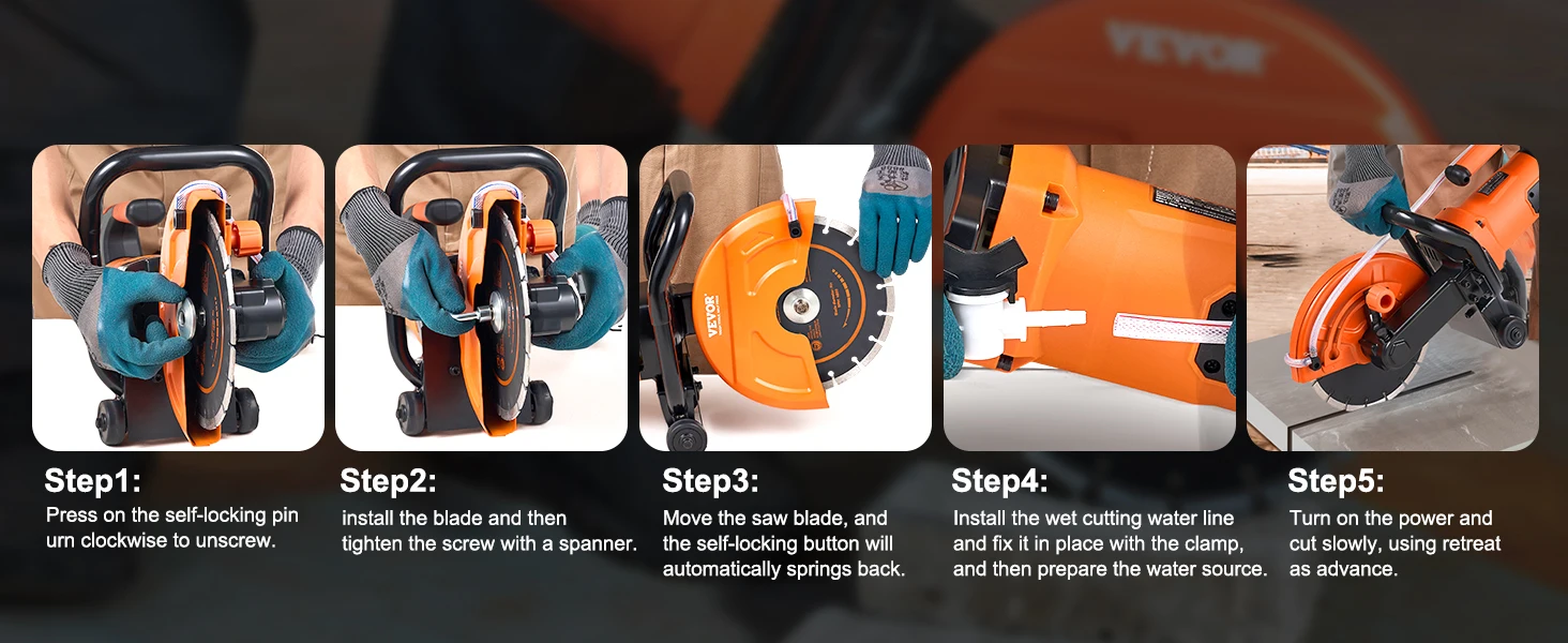 SucceBuy Electric Concrete Saw 9 in 1800 W 15A Motor Circular Saw Cutter with 3.5 in Cutting Depth Wet/Dry Disk Cutter for Stone
