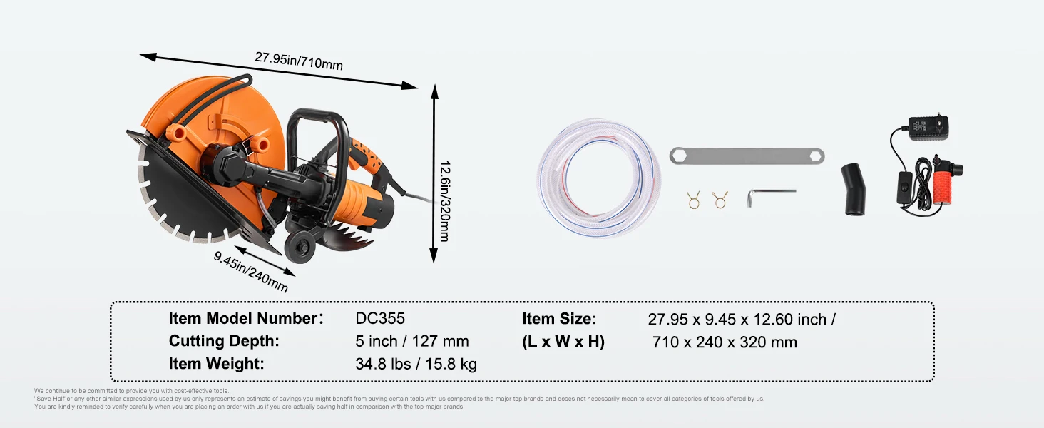 SucceBuy Electric Concrete Saw 9 in 1800 W 15A Motor Circular Saw Cutter with 3.5 in Cutting Depth Wet/Dry Disk Cutter for Stone