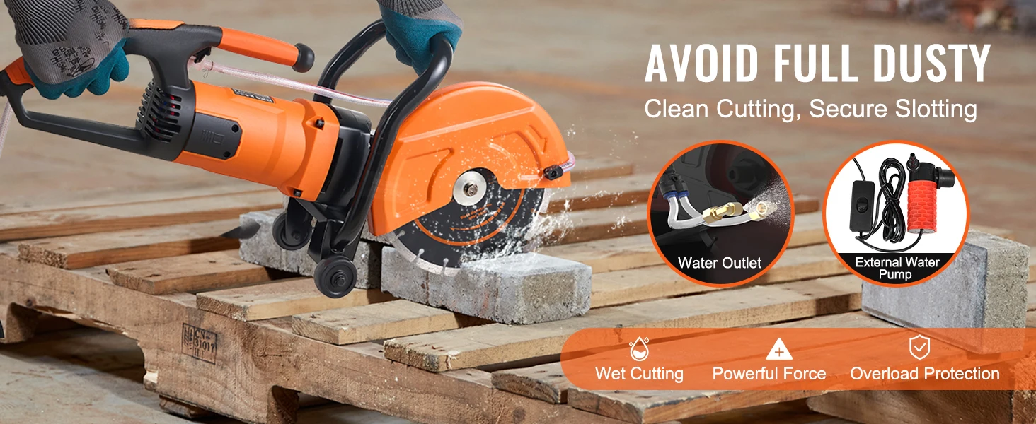 SucceBuy Electric Concrete Saw 9 in 1800 W 15A Motor Circular Saw Cutter with 3.5 in Cutting Depth Wet/Dry Disk Cutter for Stone