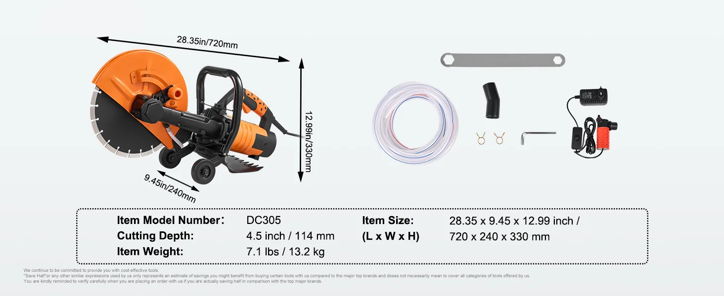 SucceBuy Electric Concrete Saw 9 in 1800 W 15A Motor Circular Saw Cutter with 3.5 in Cutting Depth Wet/Dry Disk Cutter for Stone