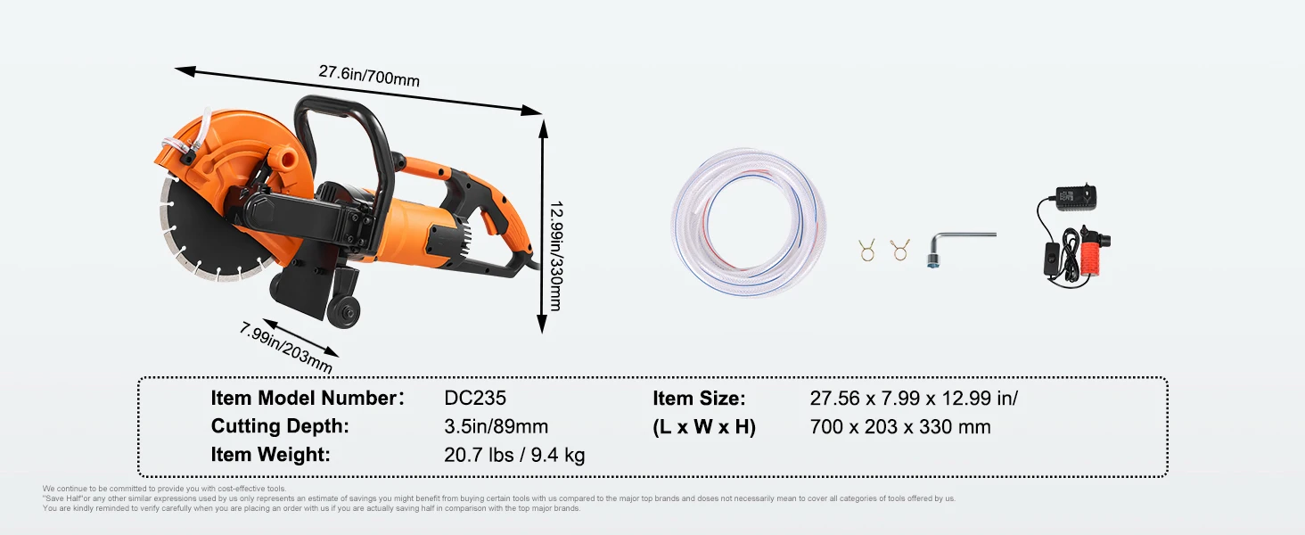 SucceBuy Electric Concrete Saw 9 in 1800 W 15A Motor Circular Saw Cutter with 3.5 in Cutting Depth Wet/Dry Disk Cutter for Stone