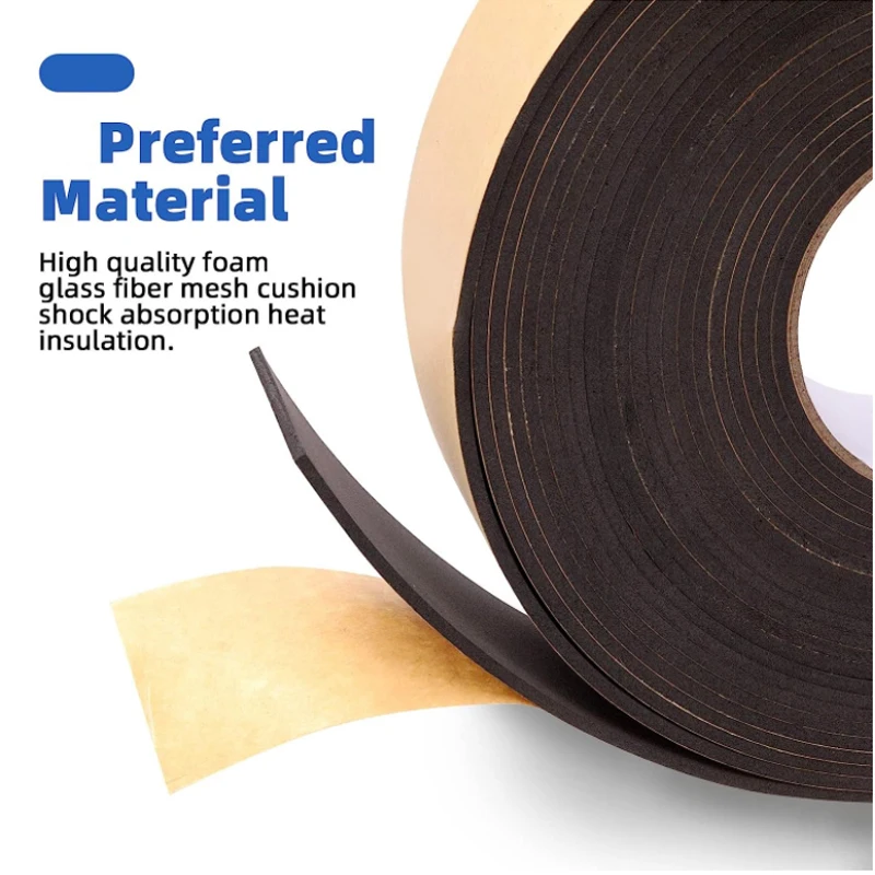 1m-10m Rubber Self Adhesive Sponge Seal Strip EVA Black Foam Strong Single-sided Adhesive Soundproof Anti-collision Seal Gasket