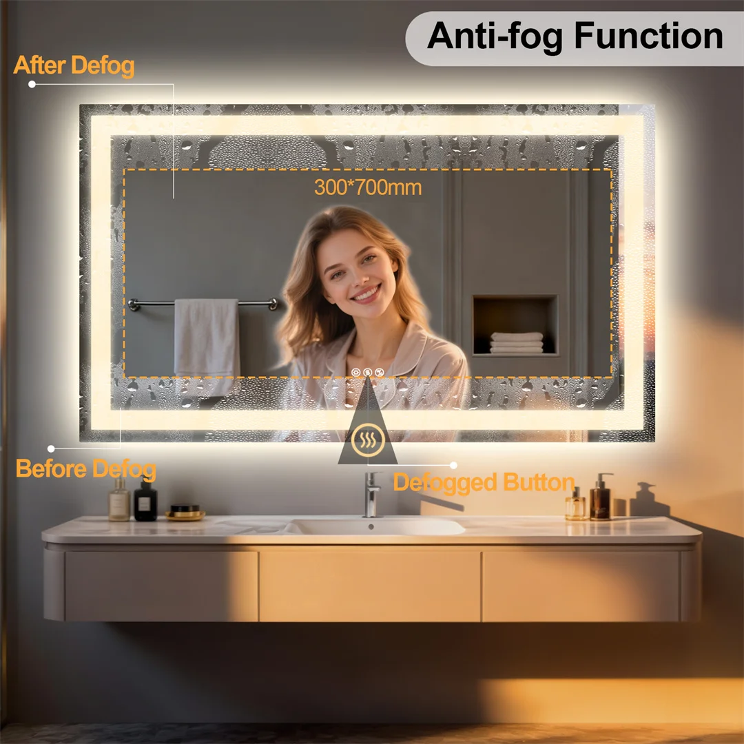 LUVODI Bluetooth Mirror Full Length with LED Rectangle Tempered Glass Wall Lighted Bathroom Mirror with Double Speakers