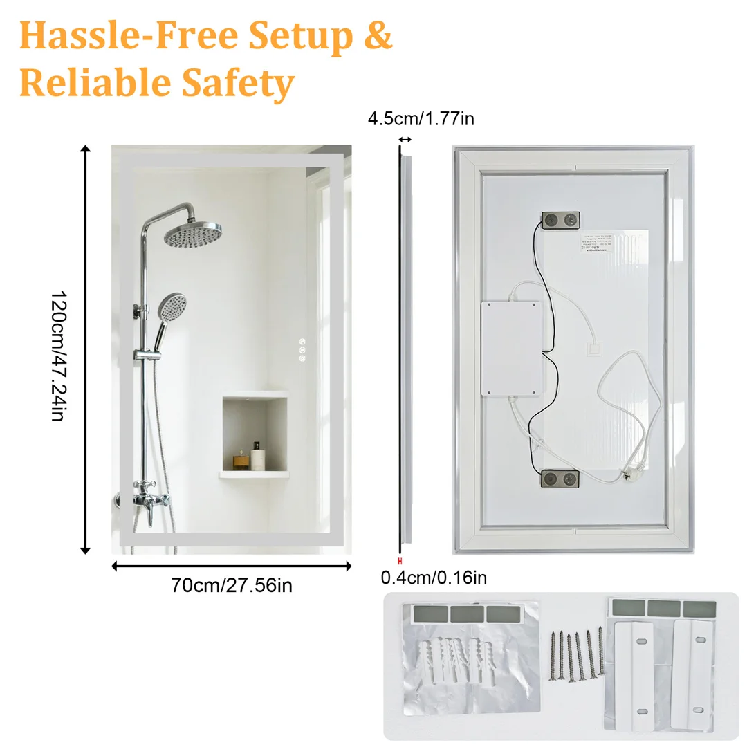 LUVODI Bluetooth Mirror Full Length with LED Rectangle Tempered Glass Wall Lighted Bathroom Mirror with Double Speakers
